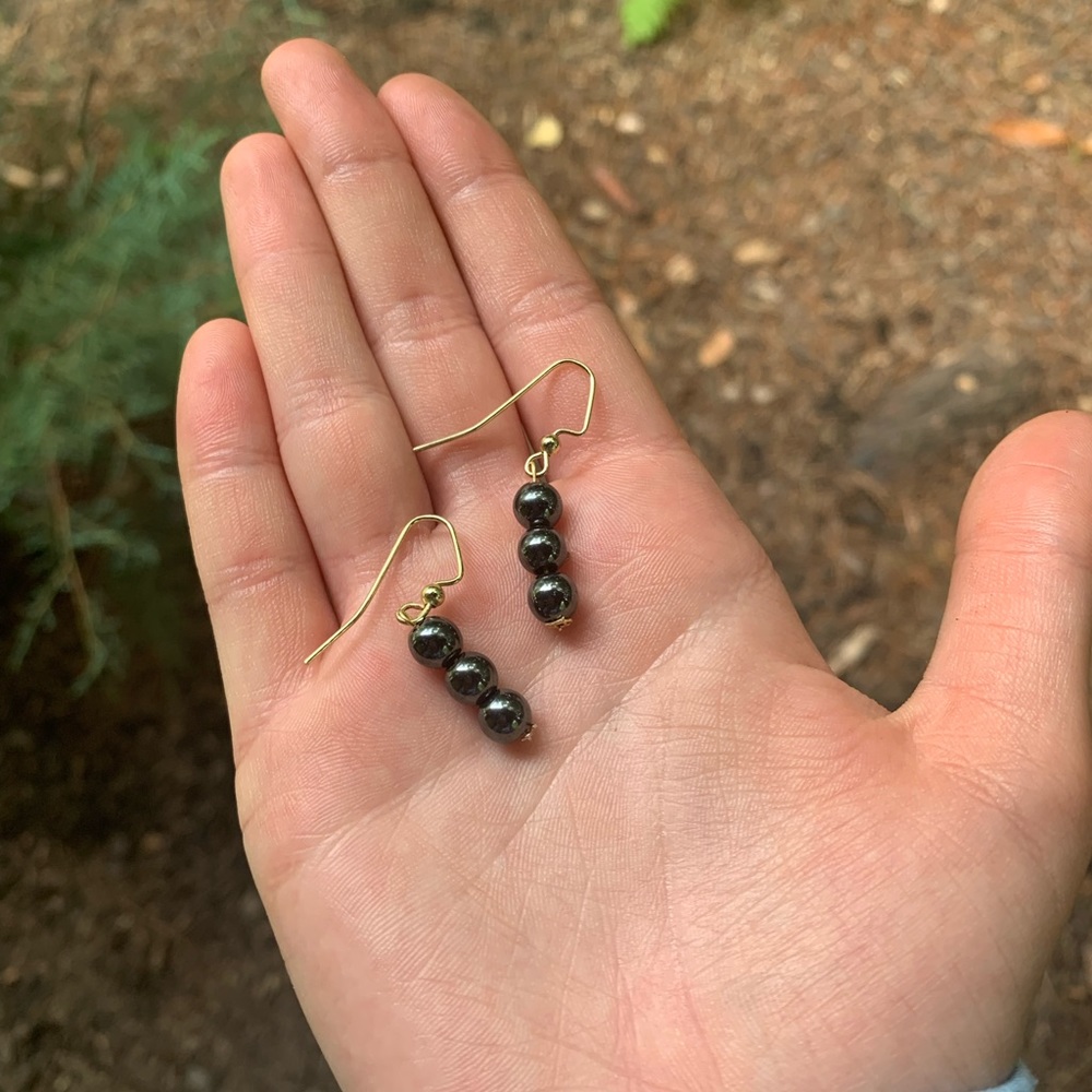 HANDMADE BY ME hematite gold earrings single pair